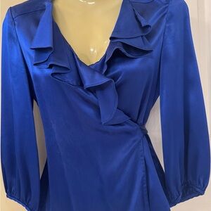 Elegant Blue Ruffle Blouse